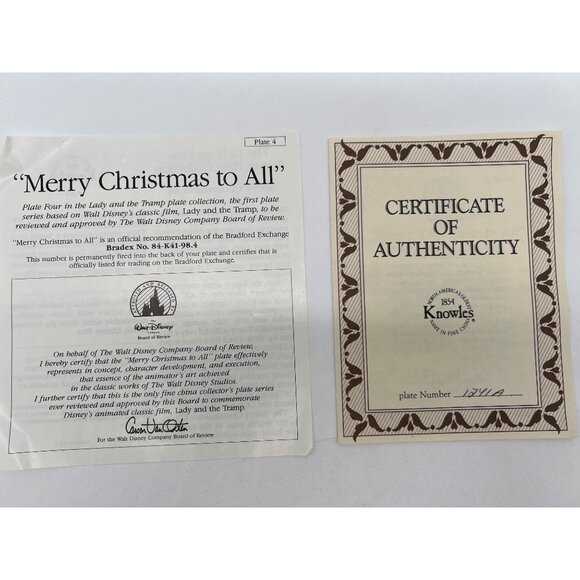 Walt Disney Lady And The Tramp Merry Christmas Collectible Plate Limited Edition - Picture 5 of 5